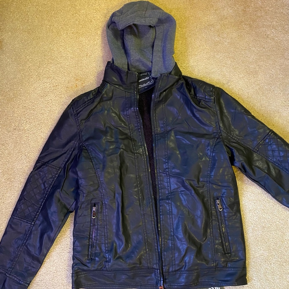 Fantastic Hooded Leather Jacket - Medium